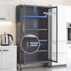 67.3 Armario de Almacenamiento para Despensa de Cocina con Puerta de Vidrio Acrílico, Estantes Ajustables y Ruedas, Armarios Altos de Metal para Alimentos, para Cocina