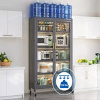 67.3 Armario de Almacenamiento para Despensa de Cocina con Puerta de Vidrio Acrílico, Estantes Ajustables y Ruedas, Armarios Altos de Metal para Alimentos, para Cocina