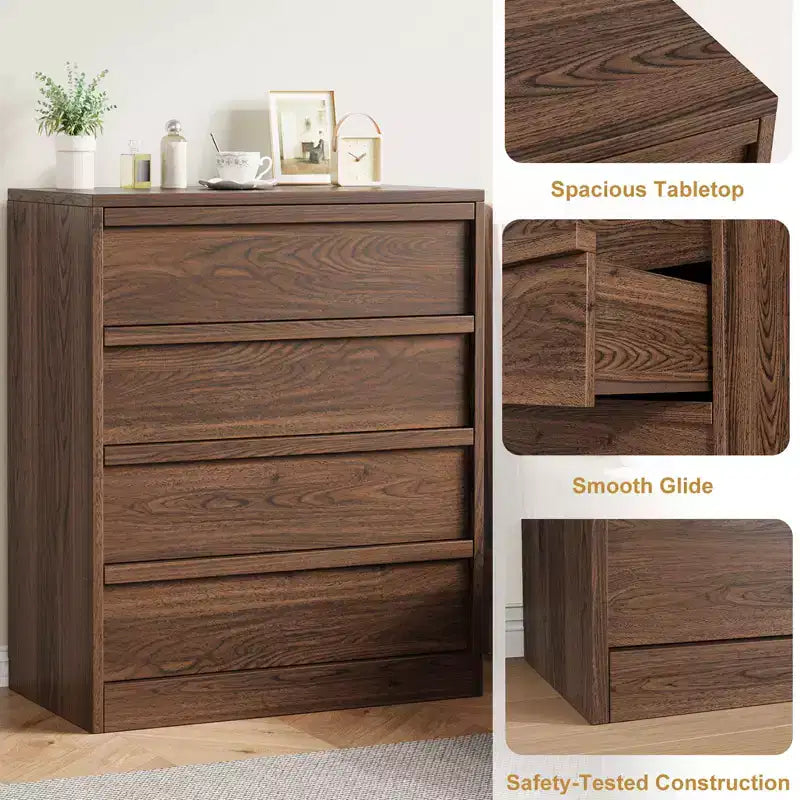 Cómoda de 4 cajones para dormitorio, mesita de noche con 4 cajones de gran almacenaje, mesa auxiliar pequeña para salón, habitación infantil, recibidor