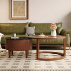 Mesa de centro redonda anidable, estilo retro con ranuras y cajón, para dormitorio, sala de estar, comedor