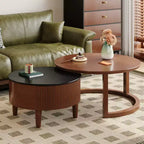 Mesa de centro redonda anidable, estilo retro con ranuras y cajón, para dormitorio, sala de estar, comedor