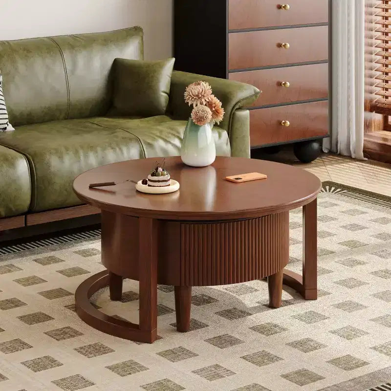 Mesa de centro redonda anidable, estilo retro con ranuras y cajón, para dormitorio, sala de estar, comedor
