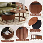 Mesa de centro redonda anidable, estilo retro con ranuras y cajón, para dormitorio, sala de estar, comedor