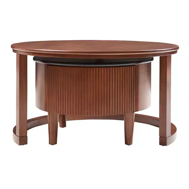 Mesa de centro redonda anidable, estilo retro con ranuras y cajón, para dormitorio, sala de estar, comedor