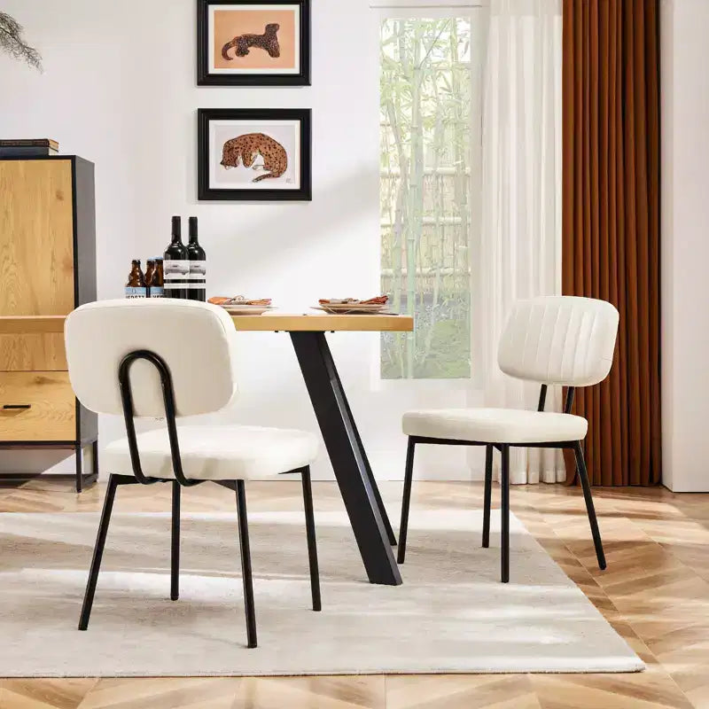 Okak Sillas de comedor de mediados de siglo juego de 2, sillas de comedor tapizadas con superficie de piel sintética, sillas de cocina para sala de estar