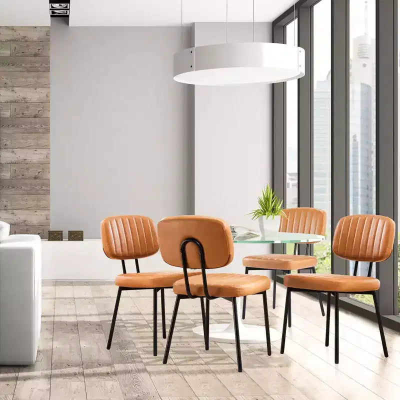 Okak Sillas de comedor de mediados de siglo juego de 2, sillas de comedor tapizadas con superficie de piel sintética, sillas de cocina para sala de estar