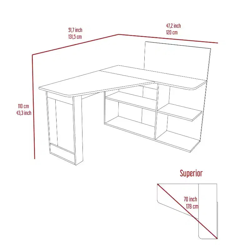 Escritorio para computadora TUYOHW, escritorio en forma de L con cuatro estantes, escritorio de esquina con múltiples niveles de estanterías abiertas, espacio de trabajo extendido para oficina en casa, estudio