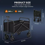 Carro utilitario plegable con ruedas todo terreno y manija ajustable - 108 kg de capacidad para compras, camping y jardín - Negro