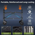 Carro utilitario plegable con ruedas todo terreno y manija ajustable - 108 kg de capacidad para compras, camping y jardín - Negro