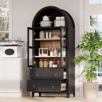 sumyeg Alacena de Cocina Alta de 71 Pulgadas con Arcos y Puertas de Vidrio, Estantes Ajustables y 2 Cajones Grandes
