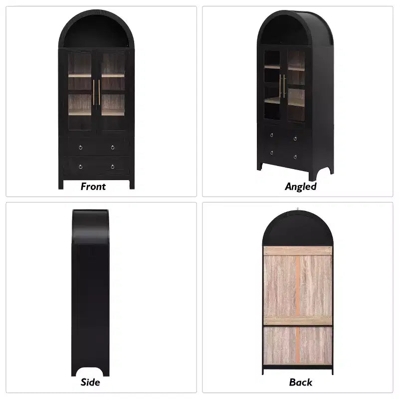 sumyeg Alacena de Cocina Alta de 71 Pulgadas con Arcos y Puertas de Vidrio, Estantes Ajustables y 2 Cajones Grandes