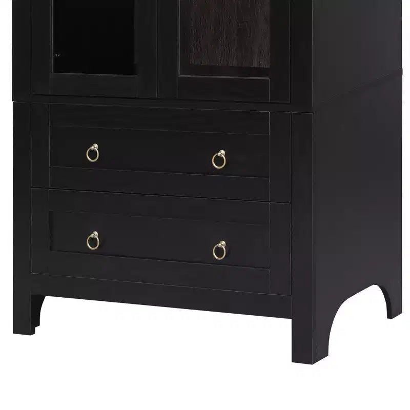 sumyeg Alacena de Cocina Alta de 71 Pulgadas con Arcos y Puertas de Vidrio, Estantes Ajustables y 2 Cajones Grandes