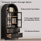 sumyeg Alacena de Cocina Alta de 71 Pulgadas con Arcos y Puertas de Vidrio, Estantes Ajustables y 2 Cajones Grandes
