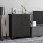 Fluted Dresser. 5-Drawer Tall Chest w/ Gold Metal Handles & Legs. Storage Organizer