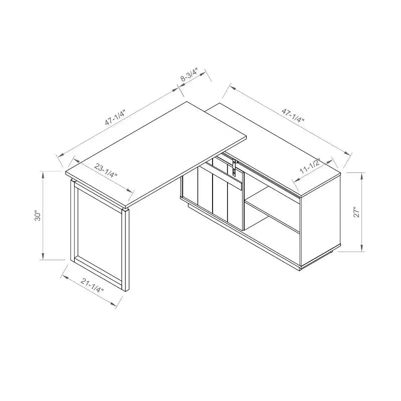 TUYOHW Escritorio en forma de L de 47,25 pulgadas, estación de trabajo con credenza con puerta corrediza tipo granero, escritorio de oficina en casa reversible, estación de trabajo flotante con parte trasera acabada
