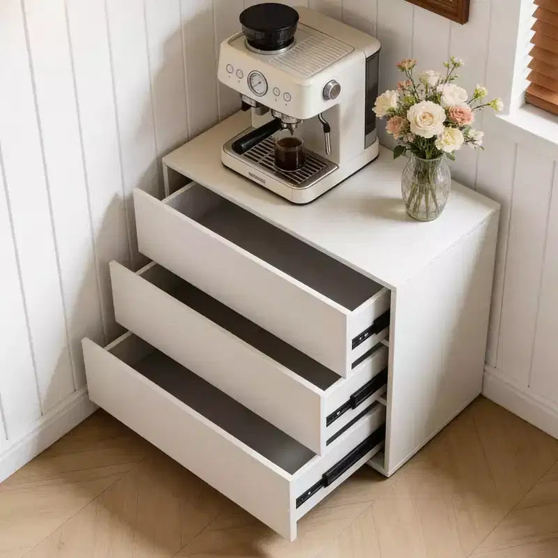 Gaoyangjiaju Tocador moderno crema de 3 cajones de 31.4 pulgadas, cómoda de empuje para abrir, mesita de noche pequeña para dormitorio, armario de almacenamiento