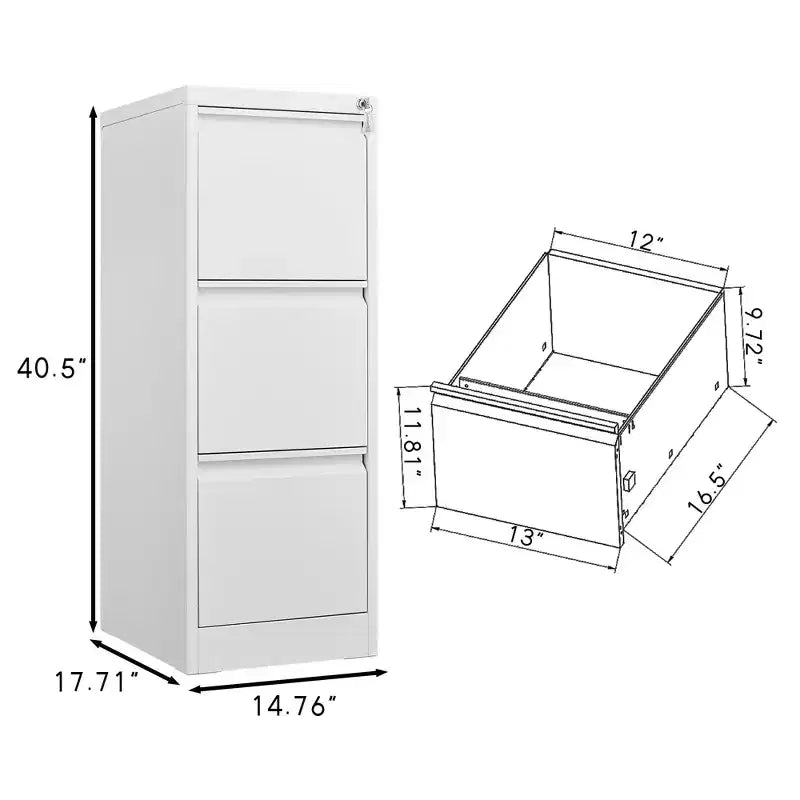 Archivador Acekool de 3 cajones con cerradura, archivador vertical de alta resistencia para oficina en casa