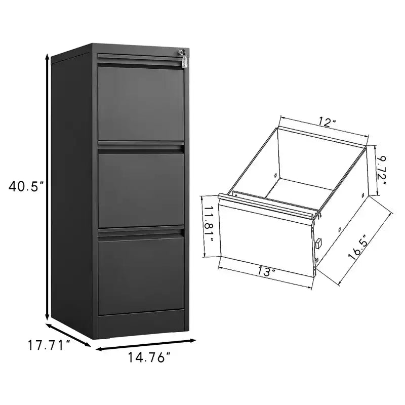 Archivador Acekool de 3 cajones con cerradura, archivador vertical de alta resistencia para oficina en casa