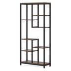 Estantería industrial escalonada MAYEERTY de 8 niveles, grano de madera vintage y estantería con estructura de metal negro