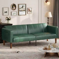 Acekool 75-Inch Futon Sofa Bed, Faux Leather Convertible Couch, Modern Mid-Century Loveseat for Small Spaces, Living Room, Bedroom, Green