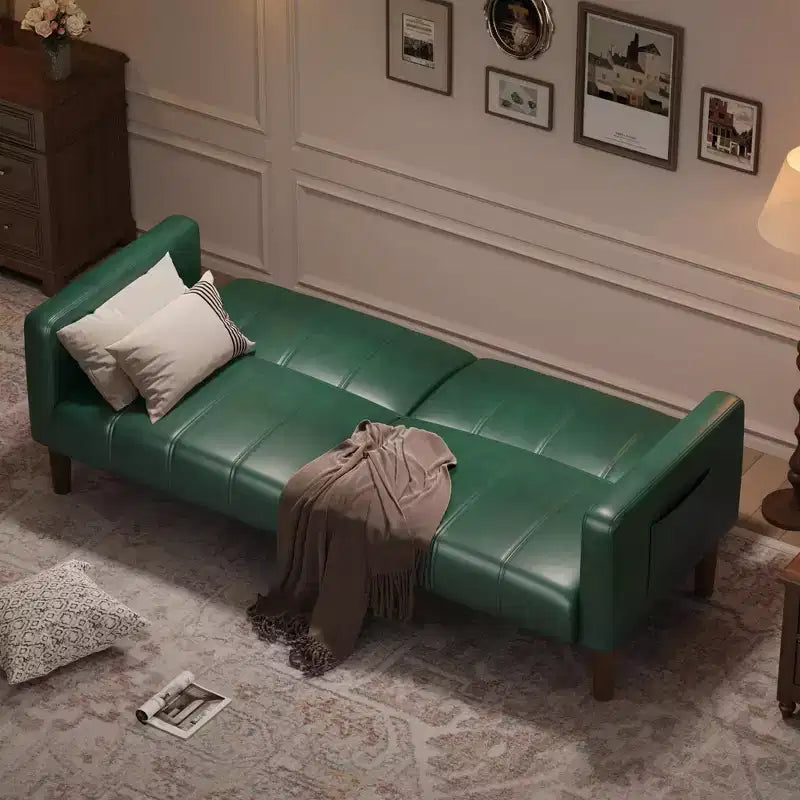 Acekool Sofá Cama Futón de 75 Pulgadas, Sofá Convertible de Piel Sintética, Sofá de Dos Plazas Moderno de Mediados de Siglo para Espacios Pequeños, Sala de Estar, Dormitorio, Verde