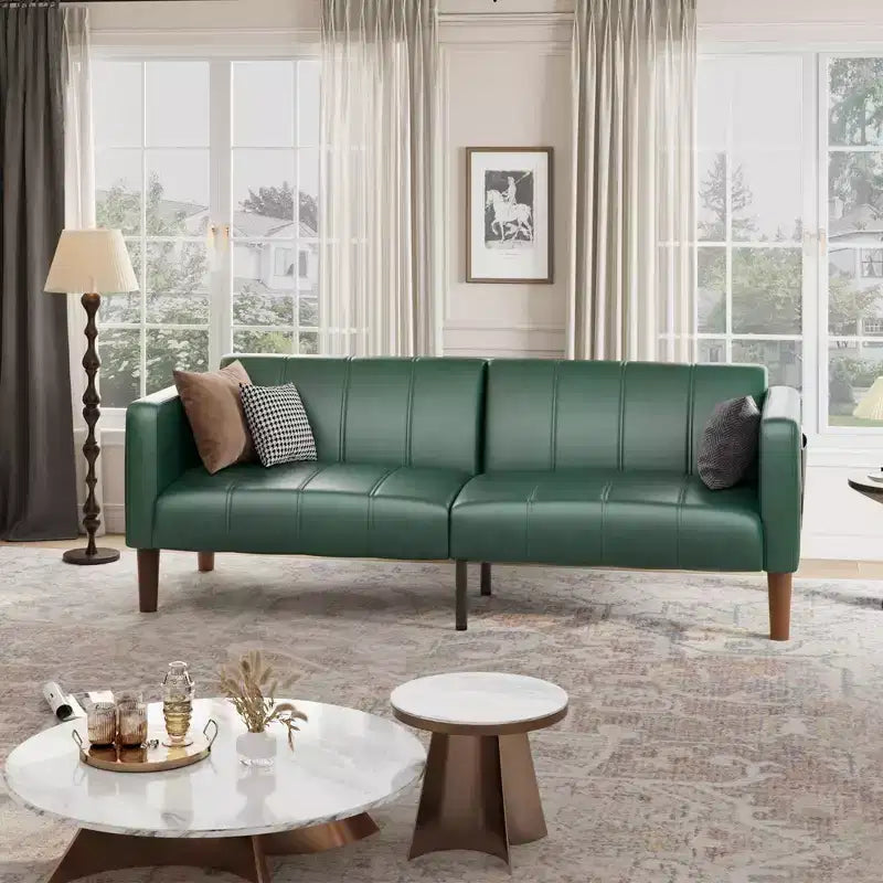Acekool Sofá Cama Futón de 75 Pulgadas, Sofá Convertible de Piel Sintética, Sofá de Dos Plazas Moderno de Mediados de Siglo para Espacios Pequeños, Sala de Estar, Dormitorio, Verde