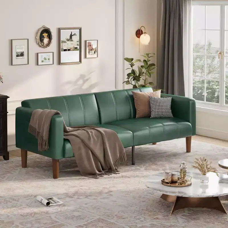 Acekool Sofá Cama Futón de 75 Pulgadas, Sofá Convertible de Piel Sintética, Sofá de Dos Plazas Moderno de Mediados de Siglo para Espacios Pequeños, Sala de Estar, Dormitorio, Verde