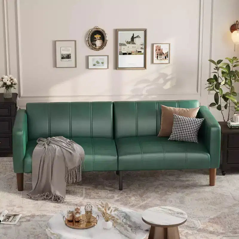 Acekool Sofá Cama Futón de 75 Pulgadas, Sofá Convertible de Piel Sintética, Sofá de Dos Plazas Moderno de Mediados de Siglo para Espacios Pequeños, Sala de Estar, Dormitorio, Verde