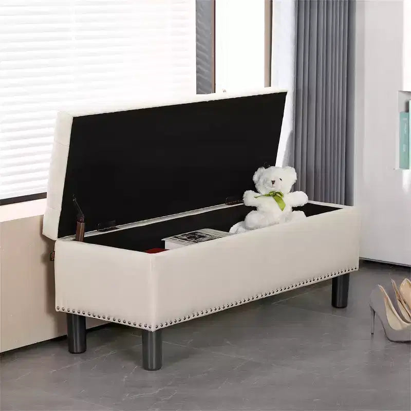 Banco de almacenamiento rectangular de alta capacidad con tapizado de lino capitoné Furniliving, con botones, para dormitorio/entrada/pasillo
