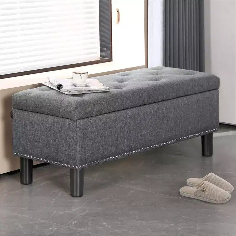 Banco de almacenamiento rectangular de alta capacidad con tapizado de lino capitoné Furniliving, con botones, para dormitorio/entrada/pasillo