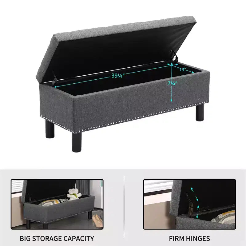Banco de almacenamiento rectangular de alta capacidad con tapizado de lino capitoné Furniliving, con botones, para dormitorio/entrada/pasillo