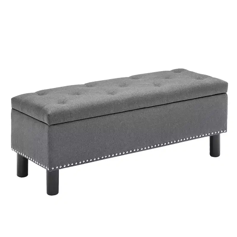 Banco de almacenamiento rectangular de alta capacidad con tapizado de lino capitoné Furniliving, con botones, para dormitorio/entrada/pasillo