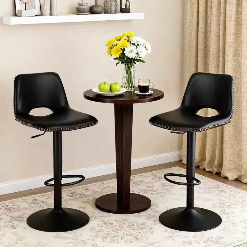 Set of 2 Modern Adjustable Swivel Bar Stools with Backrest, Faux Leather Counter Chairs for Kitchen Island, Dining Room or Living Area