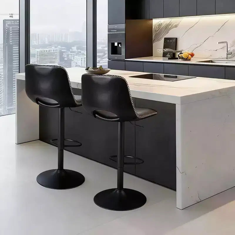 Juego de 2 Taburetes de Bar Modernos Ajustables Giratorios con Respaldo, Sillas de Mostrador de Cuero Sintético para Isla de Cocina, Comedor o Sala de Estar