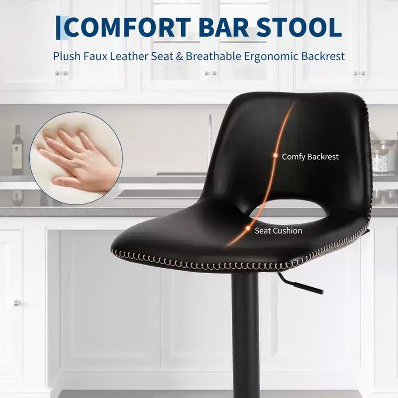 Juego de 2 Taburetes de Bar Modernos Ajustables Giratorios con Respaldo, Sillas de Mostrador de Cuero Sintético para Isla de Cocina, Comedor o Sala de Estar