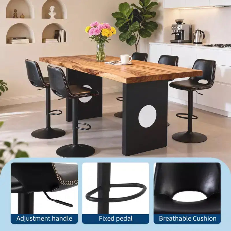 Juego de 2 Taburetes de Bar Modernos Ajustables Giratorios con Respaldo, Sillas de Mostrador de Cuero Sintético para Isla de Cocina, Comedor o Sala de Estar