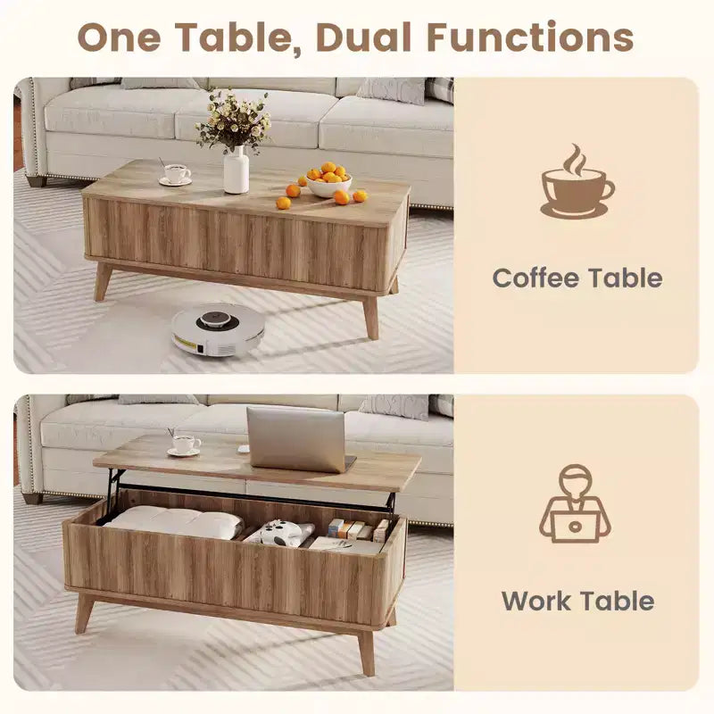 Mesa de centro elevable acanalada Costway de 43.5'' con compartimentos ocultos para el hogar