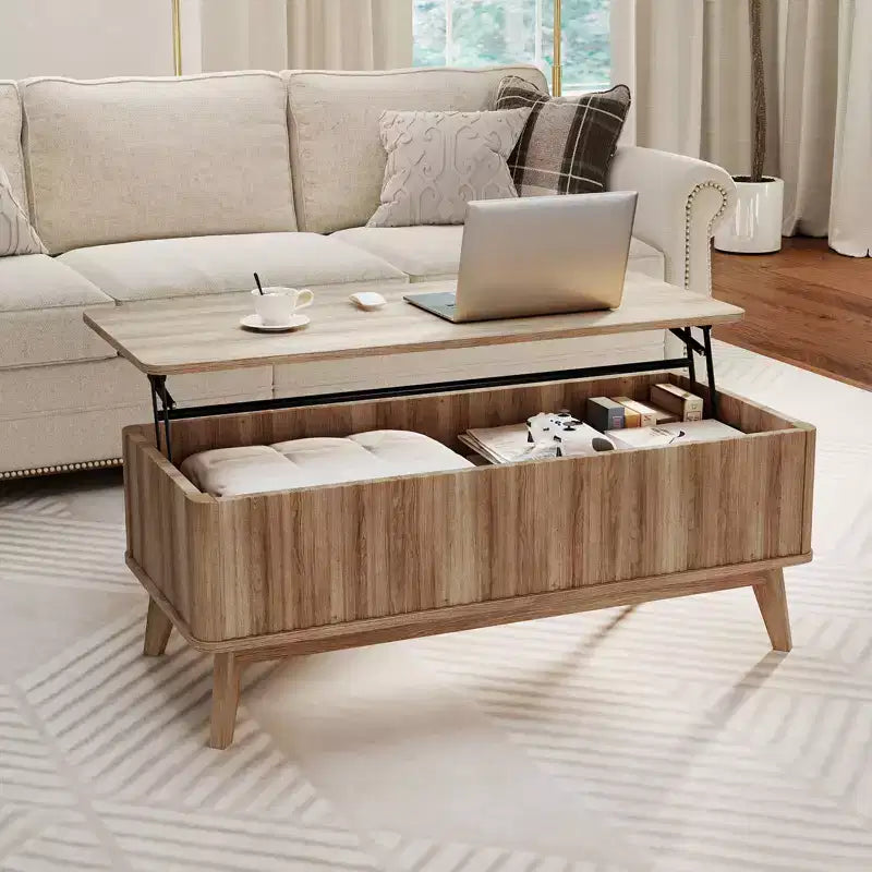 Mesa de centro elevable acanalada Costway de 43.5'' con compartimentos ocultos para el hogar