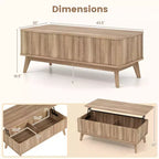 Mesa de centro elevable acanalada Costway de 43.5'' con compartimentos ocultos para el hogar