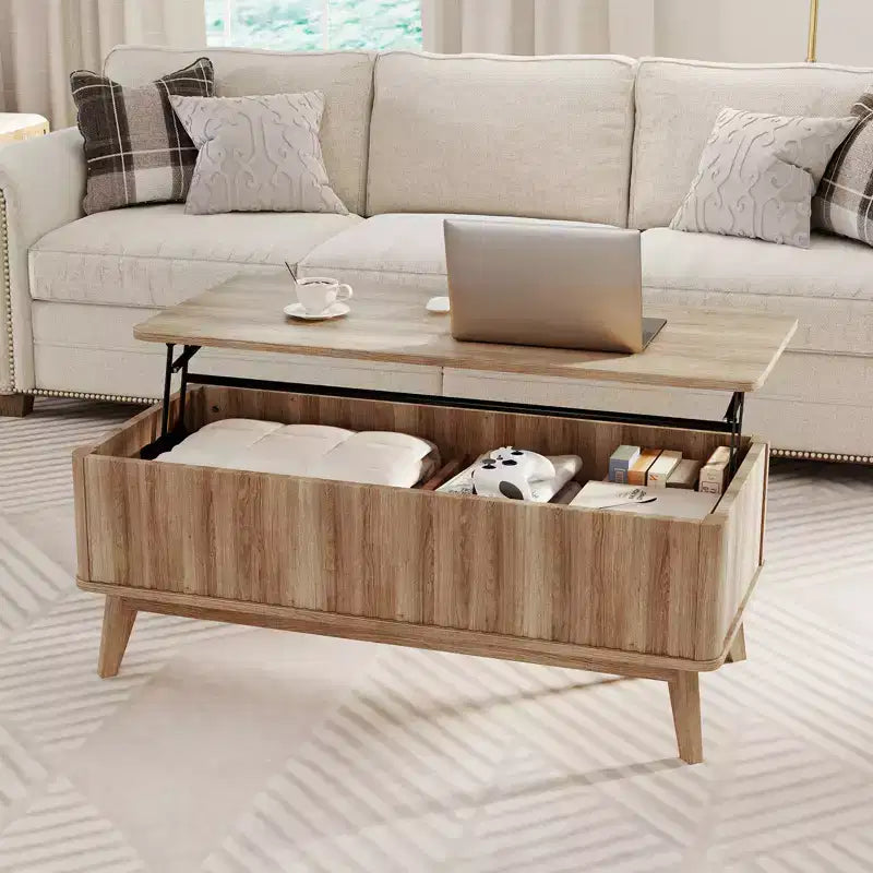Mesa de centro elevable acanalada Costway de 43.5'' con compartimentos ocultos para el hogar