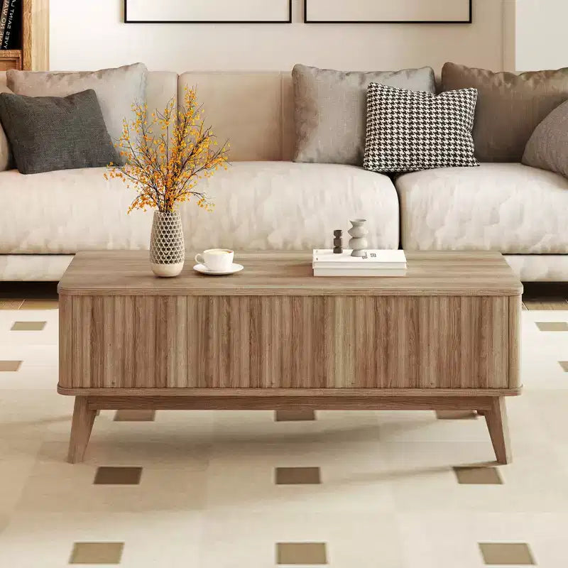 Mesa de centro elevable acanalada Costway de 43.5'' con compartimentos ocultos para el hogar