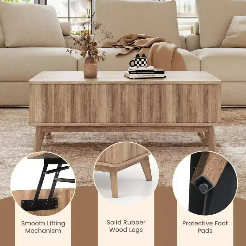 Mesa de centro elevable acanalada Costway de 43.5'' con compartimentos ocultos para el hogar