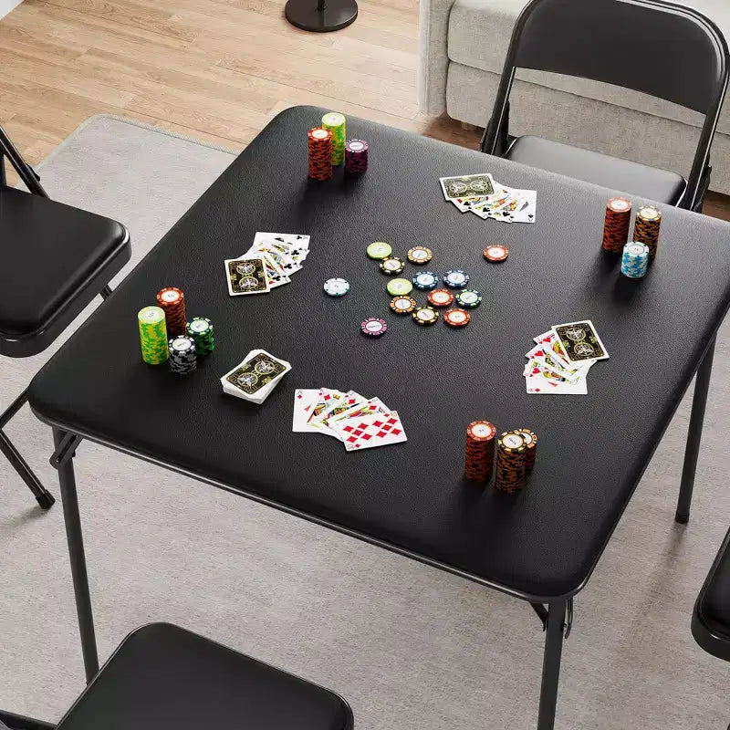 Mesa Plegable de 34" con Patas Retráctiles y Tablero Acolchado de PU, Mesa Cuadrada Portátil para Juegos, Hogar, Fiestas, Picnics (Solo Mesa)