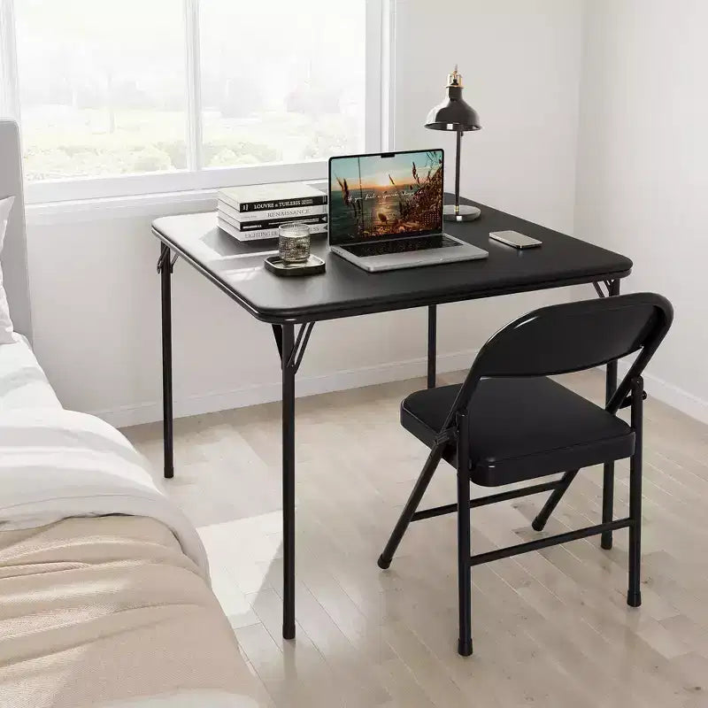 Mesa Plegable de 34" con Patas Retráctiles y Tablero Acolchado de PU, Mesa Cuadrada Portátil para Juegos, Hogar, Fiestas, Picnics (Solo Mesa)
