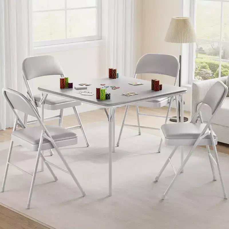 Mesa Plegable de 34" con Patas Retráctiles y Tablero Acolchado de PU, Mesa Cuadrada Portátil para Juegos, Hogar, Fiestas, Picnics (Solo Mesa)
