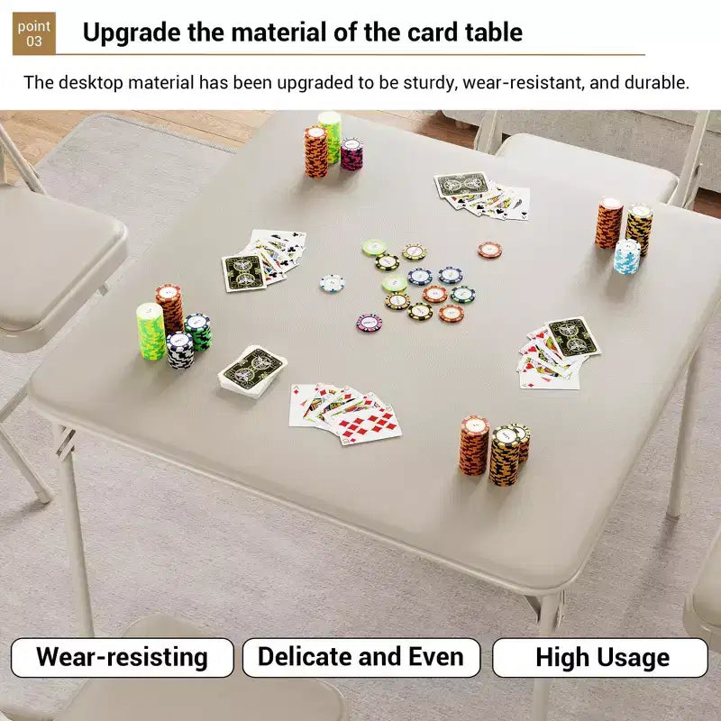Mesa Plegable de 34" con Patas Retráctiles y Tablero Acolchado de PU, Mesa Cuadrada Portátil para Juegos, Hogar, Fiestas, Picnics (Solo Mesa)