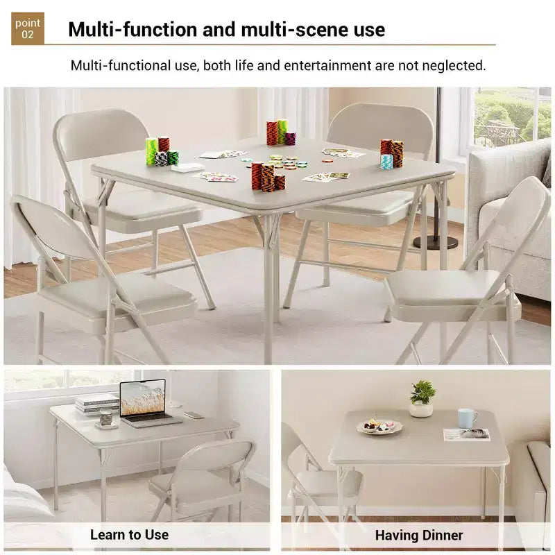 Mesa Plegable de 34" con Patas Retráctiles y Tablero Acolchado de PU, Mesa Cuadrada Portátil para Juegos, Hogar, Fiestas, Picnics (Solo Mesa)