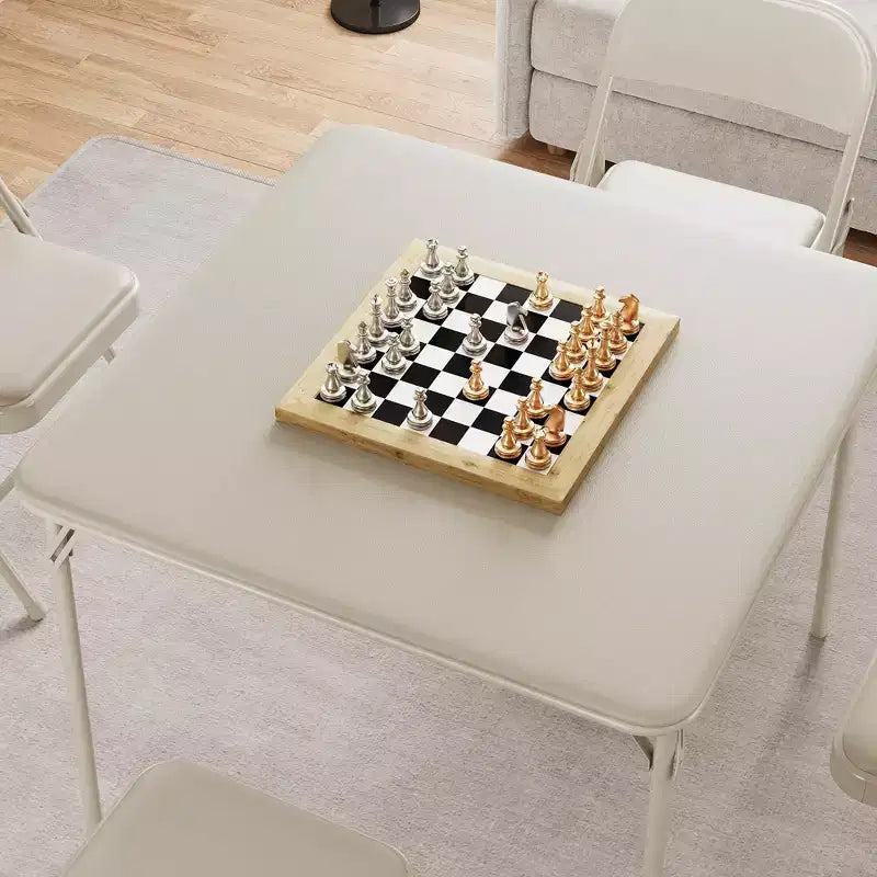 Mesa Plegable de 34" con Patas Retráctiles y Tablero Acolchado de PU, Mesa Cuadrada Portátil para Juegos, Hogar, Fiestas, Picnics (Solo Mesa)