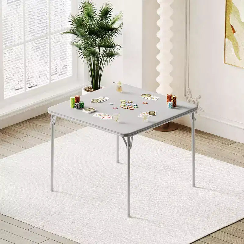 Mesa Plegable de 34" con Patas Retráctiles y Tablero Acolchado de PU, Mesa Cuadrada Portátil para Juegos, Hogar, Fiestas, Picnics (Solo Mesa)
