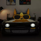 Cama moderna con diseño de coche de carreras de dibujos animados GDFStudio Fauna tamaño Twin con faros LED